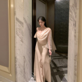 Tongse 仙雾裙 自带氛围肌理感飘纱连衣裙女披肩吊带裙露肩长裙