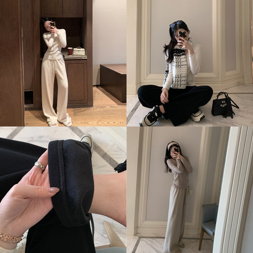 三色聚暖复合加绒阔腿裤