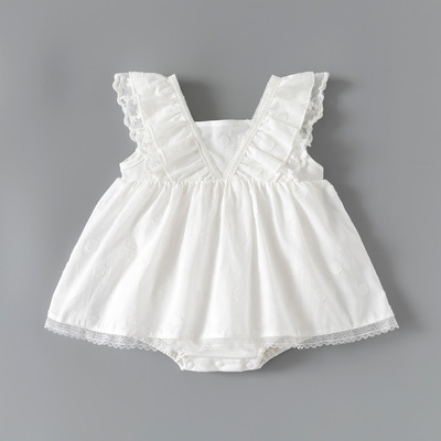 婴儿连体衣夏季白色公主哈衣裙子新生儿衣服女宝宝满月百天包屁裙