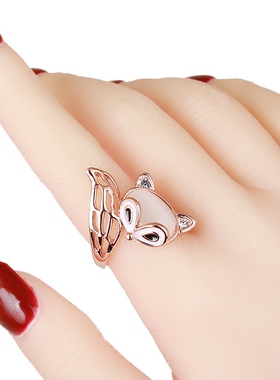 欧美时尚夸张猫眼狐狸食指戒指女日韩潮人个性玫瑰金装饰指环饰品