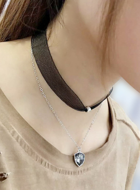 气质双层网纱颈带女潮短款韩版