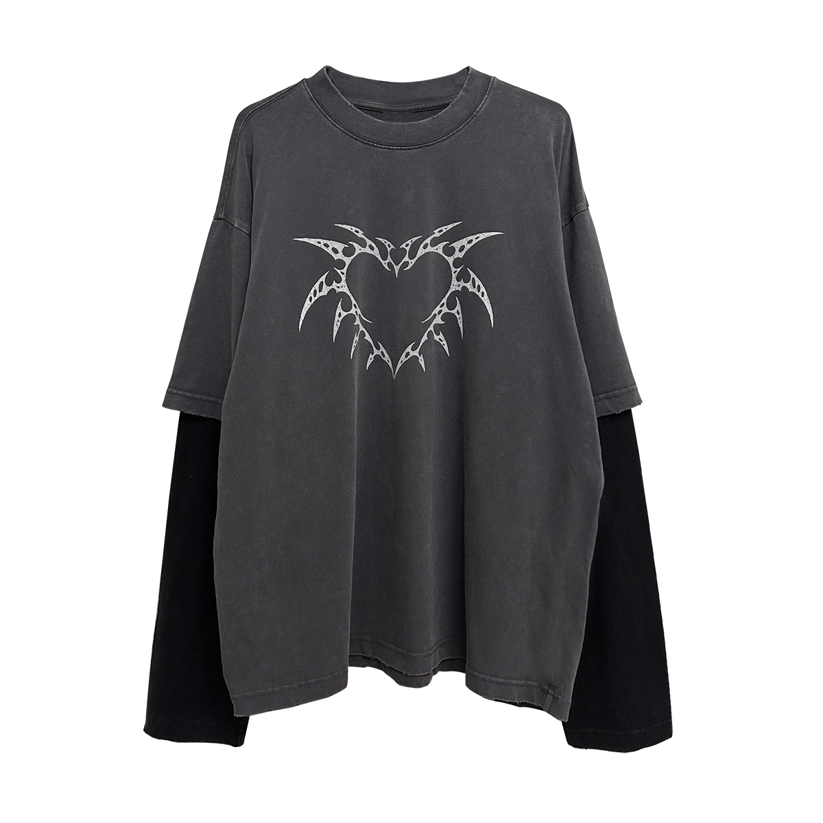 湿体wetbody原创暗黑哥特亚文化印花假两件长袖T恤中性上衣女