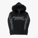 湿体原创 暗黑朋克哥特刺青印花毛领连帽卫衣宽松外套无性别女