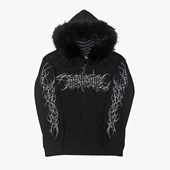 湿体原创 暗黑朋克哥特刺青印花毛领连帽卫衣宽松外套无性别女