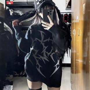 濕體WETBODY 原創(chuàng)小眾暗黑寬松套頭毛衣刺青朋克中性街頭上衣女