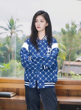 24新款MLB情侣棒球服外套男女NY复古老花满标运动夹克3AJPM0641