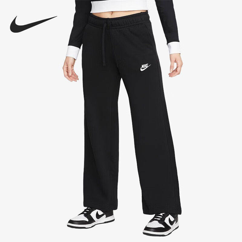 26新款NIKE耐克女子直筒裤刺绣针织阔腿薄绒休闲运动长裤FB2728