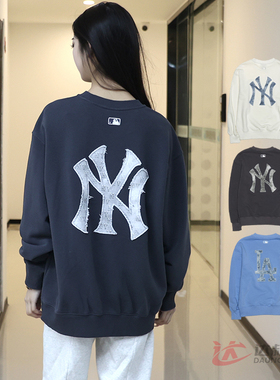 25新款MLB情侣卫衣男女NY复古老花大标圆领运动套头衫3AMTM0851