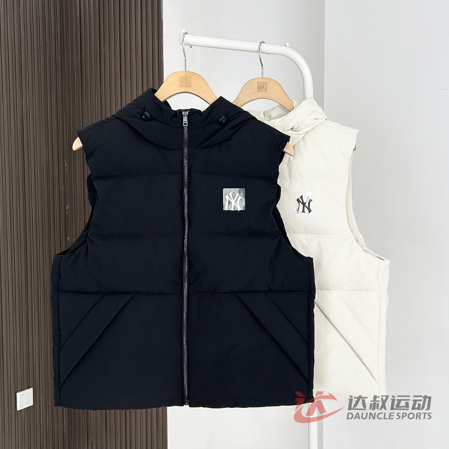 25新款MLB羽绒马甲男女NY防水防泼水连帽运动棉羽外套3ADVB0456