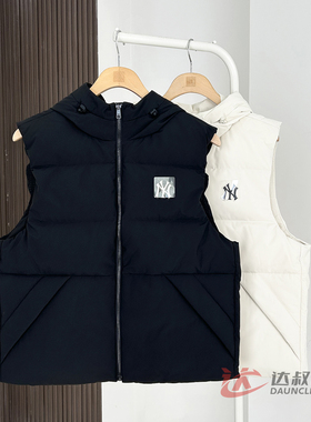 25新款MLB羽绒马甲男女NY防水防泼水连帽运动棉羽外套3ADVB0456