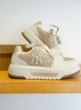 25新款MLB情侣学长鞋男女NY老花复古厚底增高运动休闲鞋3ASXM036N