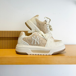 25新款MLB情侣学长鞋男女NY老花复古厚底增高运动休闲鞋3ASXM036N