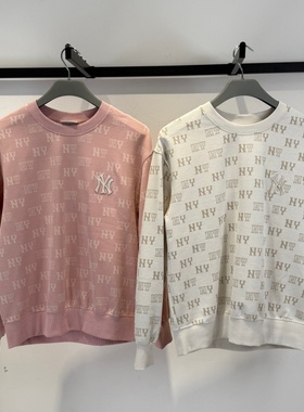 26新款MLB情侣卫衣男女NY复古老花满印圆领运动套头衫3AMTM0461