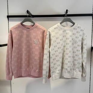 26新款MLB情侣卫衣男女NY复古老花满印圆领运动套头衫3AMTM0461