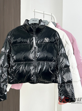 25新款MLB女款羽绒服NY亮面立领短款面包服运动棉羽外套3FDJB0556
