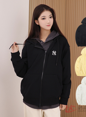 25新款MLB情侣外套男女NY小标刺绣连帽双拉链运动夹克3ATRB0151