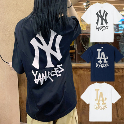 MLB情侣短袖NY字母印花运动T恤