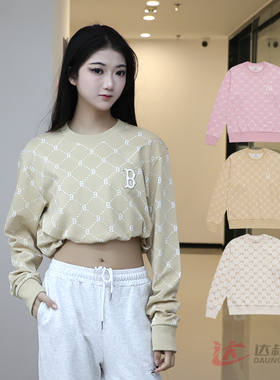 25新款MLB情侣卫衣男女NY钻石老花满印圆领运动套头衫3AMTM0151