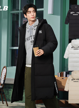 24新款MLB情侣羽绒服男女NY长款鹅绒连帽保暖棉羽外套3ADJB2146