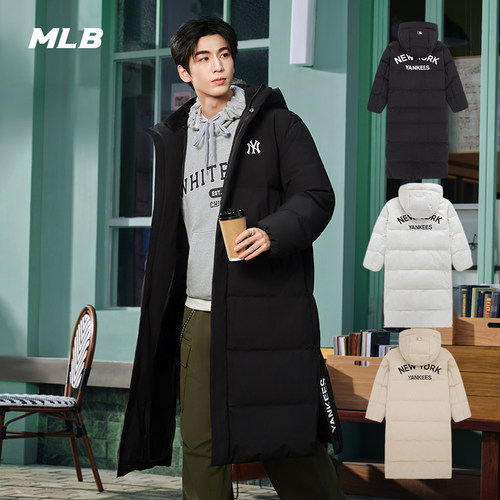 MLB男女长款连帽保暖羽绒服