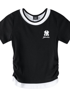 26新款MLB儿童短袖男女童复古撞色圆领宽松透气运动T恤 7FTSB3863