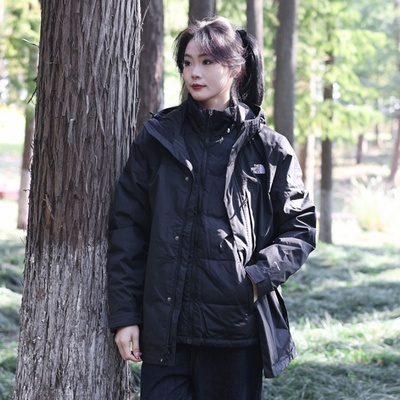 北面冲锋衣男羽绒三合一保暖外套