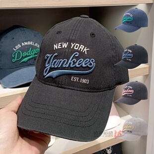 25新款MLB儿童棒球帽男女童NY刺绣复古字母学院风鸭舌帽7ACPVT15N