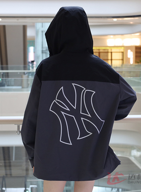 24新款冲锋衣MLB情侣外套男女NY拼接撞色连帽运动茄克3AWJB0344