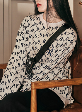 MLB情侣卫衣男女NY刺绣复古老花满标圆领休闲运动套头衫3AMTM0334