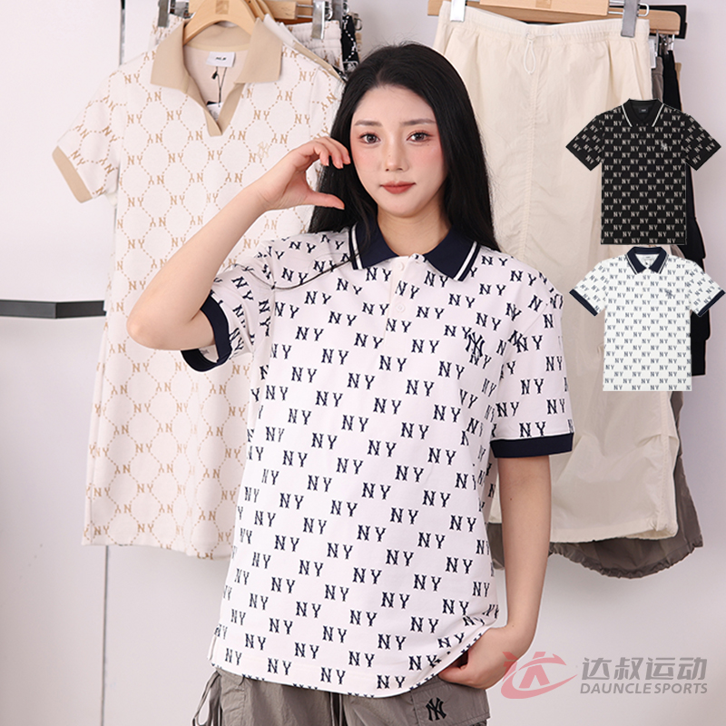 MLB情侣NY老花满印POLO衫短袖