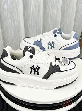 25新款MLB情侣学长鞋男女NY复古牛仔拼接厚底运动休闲鞋3ASXD015N