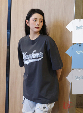25新款MLB情侣短袖男女NY复古老花印花圆领休闲运动T恤3ATSM1453