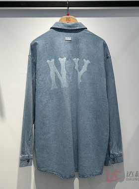 25新款MLB情侣牛仔外套男女NY水洗做旧宽松休闲长袖衬衫3ADRB0151