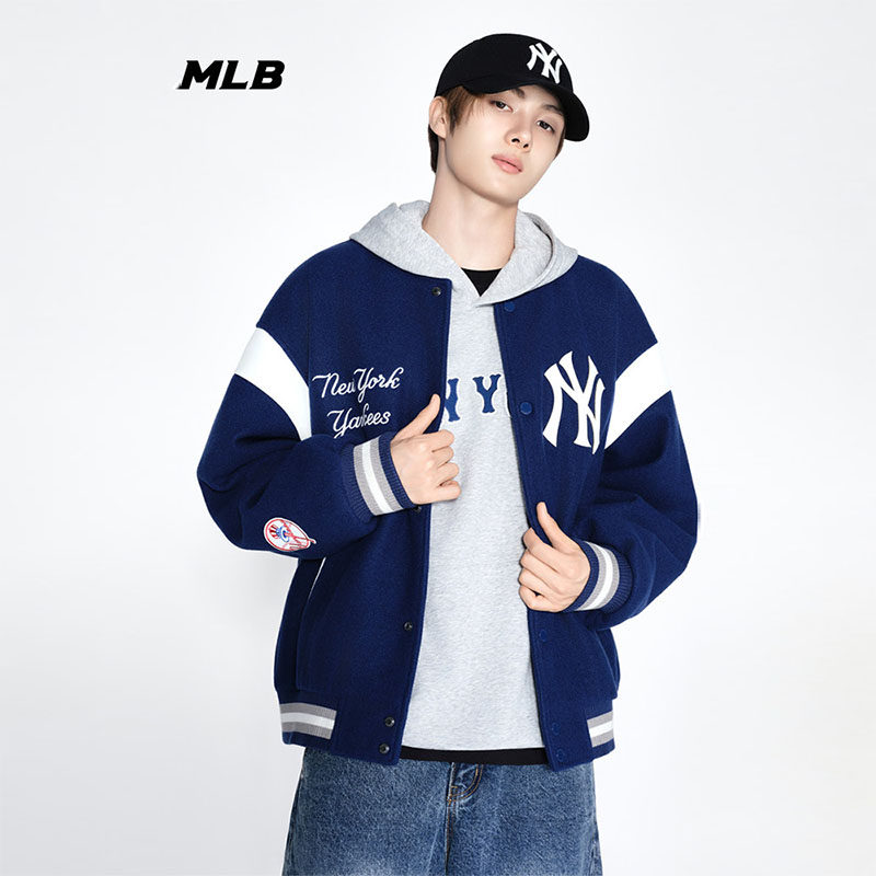 26新款MLB棒球服男女NY撞色学院风运动休闲情侣夹克外套3AJPV2061