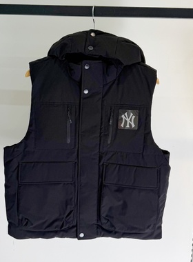25新款MLB羽绒马甲男女NY防水防泼水连帽运动棉羽外套3ADVB0256