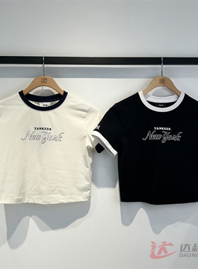 25新款MLB女款短袖NY字母印花复古撞色短款休闲运动T恤3FTSV0553