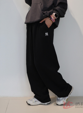 25新款MLB运动裤男女NY刺绣小标阔腿裤宽松直筒休闲长裤3APTB0451