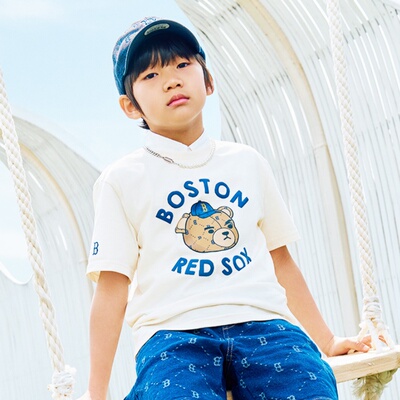 MLB儿童NY卡通皱眉熊印花运动T恤