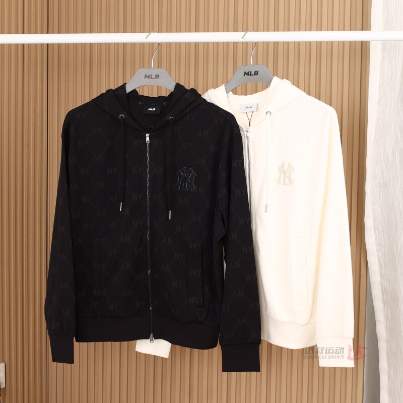 26新款MLB情侣外套男女NY复古钻石老花连帽宽松休闲夹克3ATRM0161