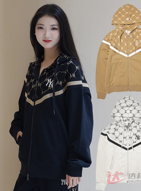 24新款MLB情侣外套男女NY复古老花拼接休闲连帽运动茄克3ATRM0144