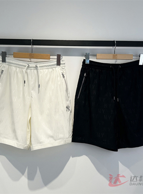 25新款MLB情侣短裤男女NY暗纹老花满印梭织休闲运动裤3ASMM0153