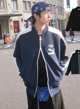 PUMA彪马外套男女复古刺绣拼接撞色立领针织休闲运动夹克628094