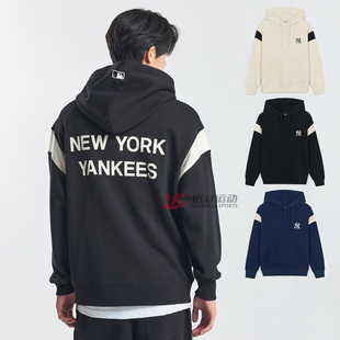 24新款MLB情侣卫衣男女NY后背字母印花连帽运动套头衫3AHDV0244