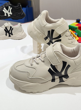 24新款MLB儿童运动鞋男女童NY魔术贴轻便透气休闲老爹鞋7ASHC204N