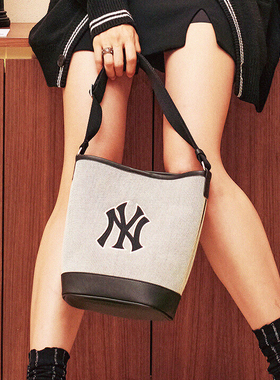 MLB时尚斜挎水桶包女士单肩斜挎包肩带可调节复古托特包3ABMS072N