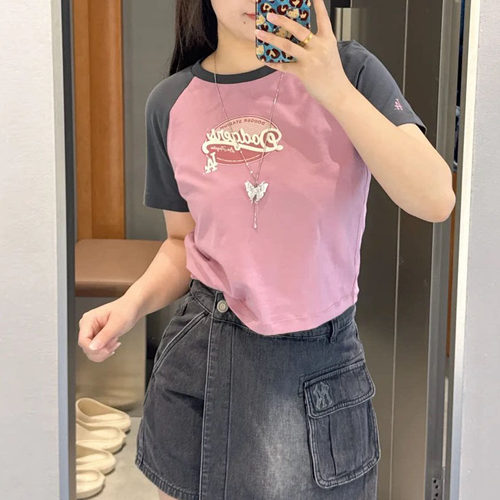 26新款MLB短袖女子NY印花撞色