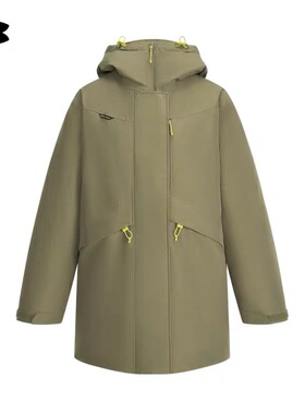 25新款UA安德玛女子羽绒服600蓬连帽中长款运动棉羽外套6010041