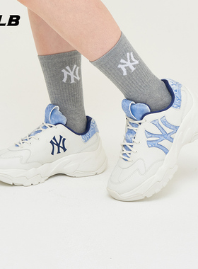 24新款MLB情侣老爹鞋男女NY天鹅绒老花增高运动休闲鞋3ASHWVM46