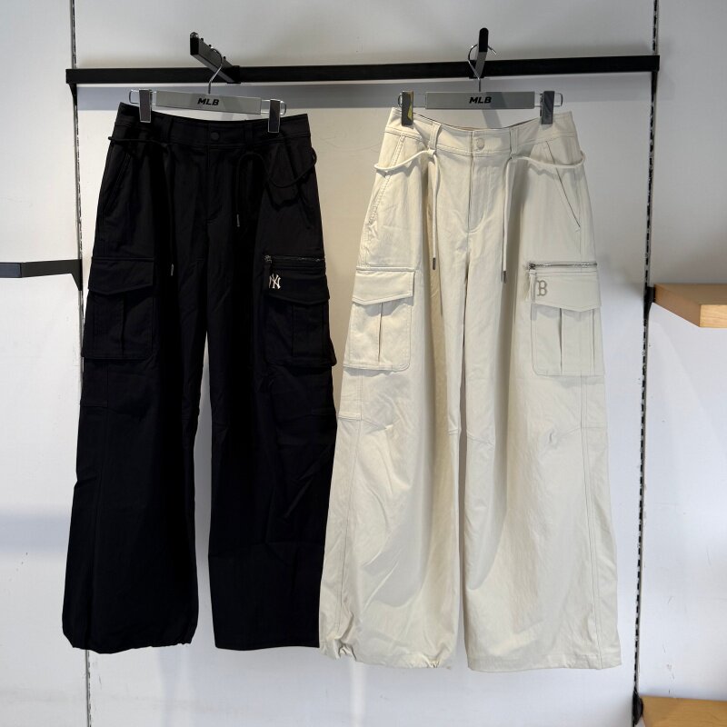 26新款MLB运动裤女子NY凉感宽松工装裤梭织阔腿休闲长裤3FWPV0161