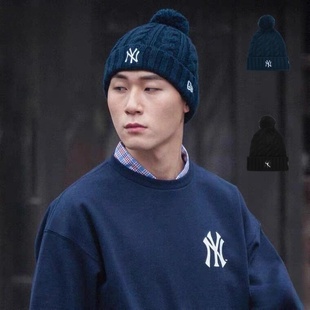 NewEra纽亦华情侣MLB毛线帽男女NY毛球保暖休闲针织冷帽12727789
